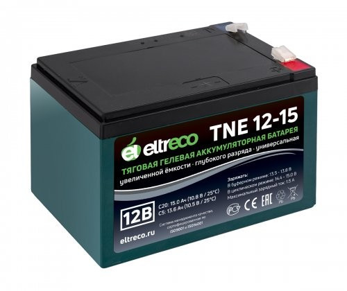 Тяговый аккумулятор Eltreco TNE12-15 (12V12A/H C3) нож в Магнитогорске