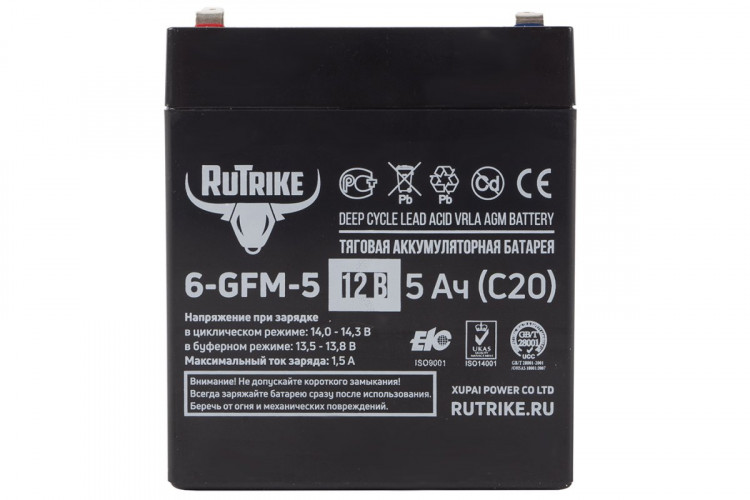 Тяговый гелевый аккумулятор RuTrike 6-GFM-5 (12V5A/H C20) в Магнитогорске