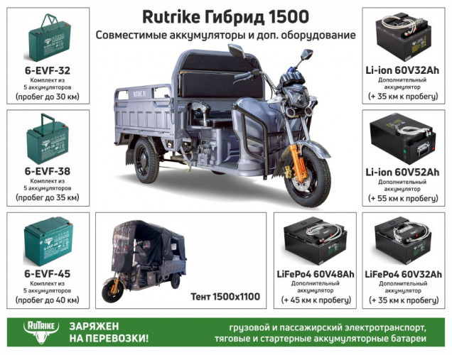 Грузовой электрический трицикл RuTrike Гибрид 1500 в Магнитогорске